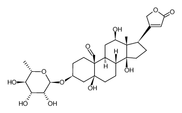 3β-[(6-Deoxy-α-L-mannopyranosyl)oxy]-5,12β,14-trihydroxy-19-oxo-5β-card-20(22)-enolide Structure
