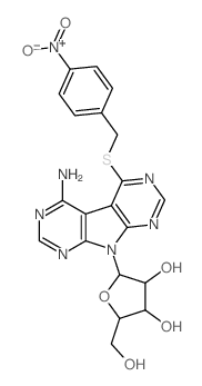 4-amino-5-<(p-nitrobenzyl)thio>-9-(β-D-ribofuranosyl)pyrrolo<2,3-d:5,4-d'>dipyrimidine结构式