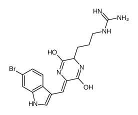2-[3-[(5E)-5-[(6-bromo-1H-indol-3-yl)methylidene]-3,6-dioxopiperazin-2-yl]propyl]guanidine Structure