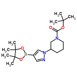 tert-butyl 3-(4-(4,4,5,5-tetramethyl-1,3,2-dioxaborolan-2-yl)-1H-pyrazol-1-yl)piperidine-1-carboxylate结构式