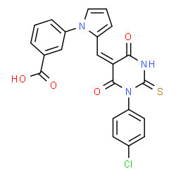 3-(2-{(E)-[1-(4-chlorophenyl)-4,6-dioxo-2-thioxotetrahydropyrimidin-5(2H)-ylidene]methyl}-1H-pyrrol-1-yl)benzoic acid structure