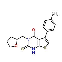 2-mercapto-5-(4-methylphenyl)-3-(tetrahydrofuran-2-ylmethyl)thieno[2,3-d]pyrimidin-4(3H)-one结构式