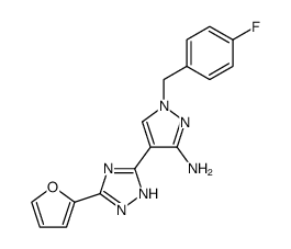 3-amino-1-(4-fluorobenzyl)-4-<3-(2-furyl)-1H-1,2,4-triazol-5-yl>-pyrazole结构式