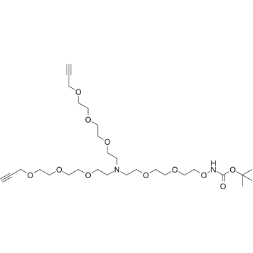 N-(t-Boc-Aminooxy-PEG2)-N-bis(PEG3-propargyl) structure