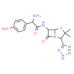 α-Amino-N-[(2S,5β)-3,3-dimethyl-7-oxo-2β-(1H-tetrazol-5-yl)-4-thia-1-azabicyclo[3.2.0]heptan-6α-yl]-4-hydroxybenzeneacetamide结构式