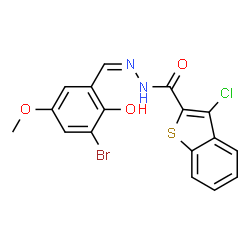 Benzo[b]thiophene-2-carboxylic acid, 3-chloro-, [(3-bromo-2-hydroxy-5-methoxyphenyl)methylene]hydrazide (9CI)结构式