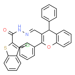 Benzo[b]thiophene-2-carboxylic acid, 3-chloro-, [(2,4-diphenyl-4H-1-benzopyran-3-yl)methylene]hydrazide (9CI)结构式