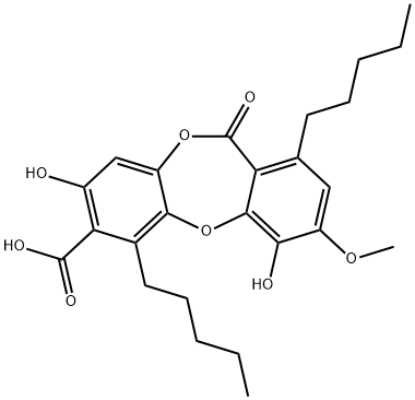 4,8-Dihydroxy-3-methoxy-11-oxo-1,6-dipentyl-11H-dibenzo[b,e][1,4]dioxepin-7-carboxylic acid结构式