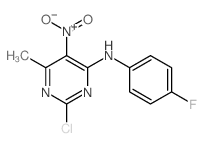 2-chloro-N-(4-fluorophenyl)-6-methyl-5-nitro-pyrimidin-4-amine结构式