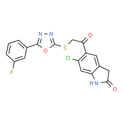 6-Chloro-5-({[5-(3-fluorophenyl)-1,3,4-oxadiazol-2-yl]sulfanyl}acetyl)-1,3-dihydro-2H-indol-2-one结构式