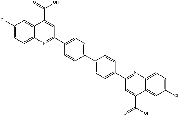 2,2'-(biphenyl-4,4'-diyl)bis(6-chloroquinoline-4-carboxylic acid) structure