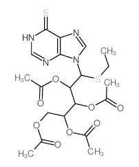 D-Arabinitol, 1-C- (1, 6-dihydro-6-thioxo-9H-purin-9-yl)-1-S-ethyl-1-thio-, 2,3,4, 5-tetraacetate, (R)- structure