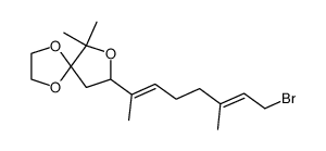 (+/-)-(2E,6E)-7-(3',3'-dimethyl-4',4'-ethylenedioxy-2'-oxacyclopentyl)-3,7-dimethyl-2,6-heptadienyl bromide结构式