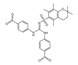 N-2,2,5,7,8-pentamethylchroman-6-sulfonyl-N'-N''-bis(p-nitrophenyl)guanidine结构式