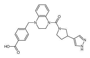 4-{4-[3-(1H-Pyrazol-4-yl)pyrrolidine-1-carbonyl]-3,4-dihydro-2H-quinoxalin-1-ylmethyl}benzoic acid Structure