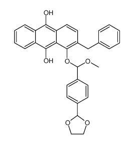 1-((4-(1,3-dioxolan-2-yl)phenyl)(methoxy)methoxy)-2-benzylanthracene-9,10-diol结构式