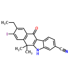 9-ethyl-8-iodo-6,6-dimethyl-11-oxo-6,11-dihydro-5H-benzo[b]carbazole-3-carbonitrile structure