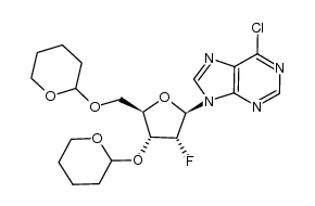 6-chloro-9-(2-deoxy-2-fluoro-3,5-di-O-(tetrahydro-2-pyranyl)-β-D-ribofuranosyl)purine结构式