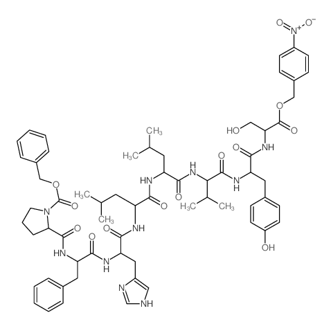 Serine,N-[N-[N-[N-[N-[N-[N-(1-carboxy-L-prolyl)-3-phenyl-L-alanyl]-L-histidyl]-L-leucyl]-L-leucyl]-L-valyl]-L-tyrosyl]-,benzyl p-nitrobenzyl ester, L- (8CI)结构式