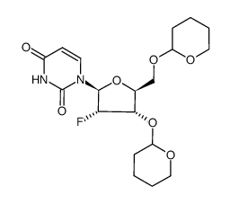1-((2S,3S,4S,5S)-3-fluoro-4-((tetrahydro-2H-pyran-2-yl)oxy)-5-(((tetrahydro-2H-pyran-2-yl)oxy)methyl)tetrahydrofuran-2-yl)pyrimidine-2,4(1H,3H)-dione Structure