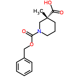 (3R)-1-[(Benzyloxy)carbonyl]-3-methyl-3-piperidinecarboxylic acid结构式