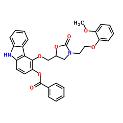 4-({3-[2-(2-Methoxyphenoxy)ethyl]-2-oxo-1,3-oxazolidin-5-yl}methoxy)-9H-carbazol-3-yl benzoate结构式