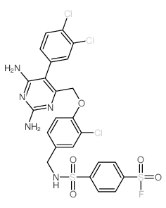 Benzenesulfonylfluoride,4-[[[[3-chloro-4-[[2,6-diamino-5-(3,4-dichlorophenyl)-4-pyrimidinyl]methoxy]phenyl]methyl]amino]sulfonyl]-结构式