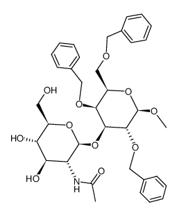 methyl O-(2-acetamido-2-deoxy-β-D-glucopyranosyl)-(1-3)-2,4,6-tri-O-benzyl-β-galactopyranosyl结构式