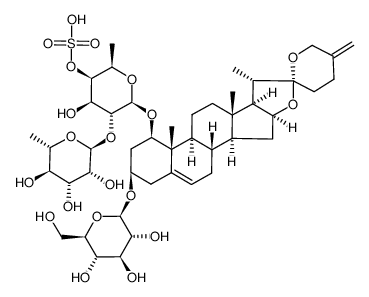 neoruscogenin 1-O-α-L-rhamnopyranosyl(1->2)-4-O-sulfo-β-D-fucopyranosido-3-O-β-D-glucopyranoside Structure