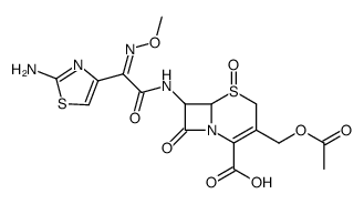 (6R)-3-acetoxymethyl-7t-[2-(2-amino-thiazol-4-yl)-2-(Z)-methoxyimino-acetylamino]-5t,8-dioxo-(6rH)-5λ4-thia-1-aza-bicyclo[4.2.0]oct-2-ene-2-carboxylic acid结构式