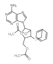 [4-acetyloxy-5-(6-aminopurin-9-yl)-3-benzylsulfanyl-oxolan-2-yl]methyl acetate结构式