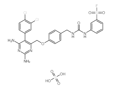 3-[[4-[[2,6-diamino-5-(3,4-dichlorophenyl)pyrimidin-4-yl]methoxy]phenyl]methylcarbamoylamino]benzenesulfonyl fluoride; sulfuric acid structure