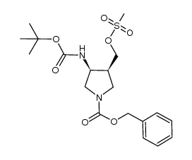 benzyl (3S,4S)-3-tert-butoxycarbonylamino-4-methylsulfonyloxymethyl-pyrrolidine-1-carboxylate结构式
