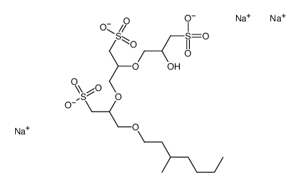 2-(2-Hydroxy-3-sulfopropoxy)-3-[1-[[(3-methylheptyl)oxy]methyl]-2-sulfoethoxy]-1-propanesulfonic acid trisodium salt structure