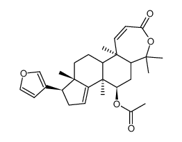(13S,17R)-7α-Acetoxy-21,23-epoxy-4a,4a,8-trimethyl-A-homo-24-nor-4-oxa-5α-chola-1,14,20,22-tetren-3-one结构式