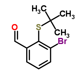 3-Bromo-2-[(2-methyl-2-propanyl)sulfanyl]benzaldehyde结构式