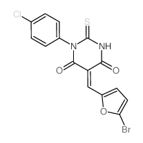 (5E)-5-[(5-bromofuran-2-yl)methylidene]-1-(4-chlorophenyl)-2-sulfanylidene-1,3-diazinane-4,6-dione Structure