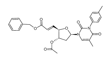 benzyl 3-((2R,3S,5R)-3-acetoxy-5-(5-methyl-2,4-dioxo-3-(p-tolyl)-3,4-dihydropyrimidin-1(2H)-yl)tetrahydrofuran-2-yl)acrylate结构式