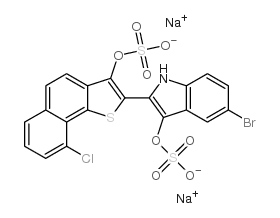 disodium 5-bromo-2-[9-chloro-3-(sulphonatooxy)naphtho[1,2-b]thien-2-yl]-1H-indol-3-yl sulphate structure