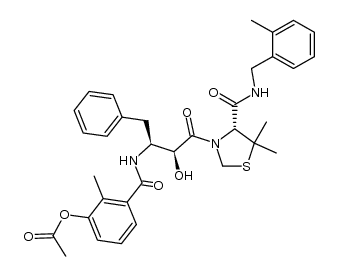 acetic acid 3-{(1S,2S)-1-benzyl-3-[(4R)-5,5-dimethyl-4-(2-methyl-benzylcarbamoyl)-thiazolidin-3-yl]-2-hydroxy-3-oxo-propylcarbamoyl}-2-methyl-phenyl ester Structure