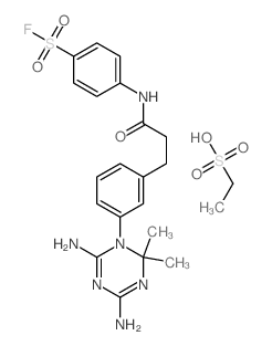 Sulfanilyl fluoride, N-[m- (4,6-diamino-2, 2-dimethyl-s-triazin-1(2H)-yl)hydrocinnamoyl]-, monoethanesulfonate Structure