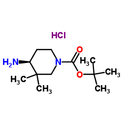 2-Methyl-2-propanyl (4S)-4-amino-3,3-dimethyl-1-piperidinecarboxylate hydrochloride (1:1)结构式