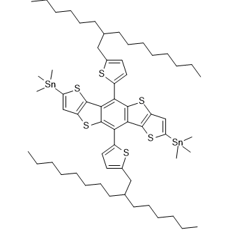 2,7-双(三甲基锡)-5,10-双(2-己基癸基噻吩基)苯并[1,2-B:4,5-B']二噻吩并[3,2-B]噻吩结构式