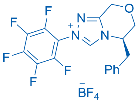 (R)-5-Benzyl-2-(perfluorophenyl)-5,6-dihydro-8H-[1,2,4]triazolo[3,4-c][1,4]oxazin-2-ium tetrafluoroborate Structure