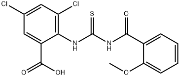 3,5-dichloro-2-[[[(2-methoxybenzoyl)amino]thioxomethyl]amino]-benzoic acid结构式