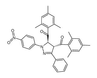 ((4S,5R)-1-(4-nitrophenyl)-3-phenyl-4,5-dihydro-1H-pyrazole-4,5-diyl)bis(mesitylmethanone)结构式
