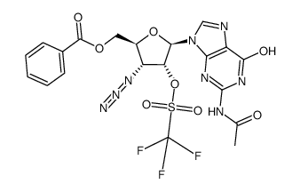 9-(3'-azido-2'-O-triflyl-5'-O-benzoyl-3'-deoxy-β-D-ribofuranosyl)-N2-acetyl-guanine Structure