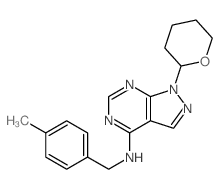 N-[(4-methylphenyl)methyl]-9-(oxan-2-yl)-2,4,8,9-tetrazabicyclo[4.3.0]nona-1,3,5,7-tetraen-5-amine结构式