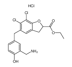 ethyl 6,7-dichloro-2,3-dihydro-5-<3-(aminomethyl)-4-hydroxybenzyl>-2-benzofurancarboxylate hydrochloride Structure