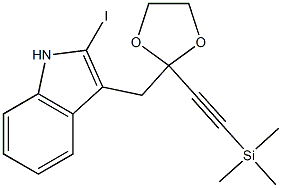 2-iodo-3-((2-((trimethylsilyl)ethynyl)-1,3-dioxolan-2-yl)methyl)-1H-indole结构式